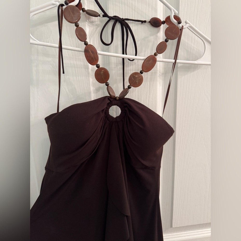 Cache Strapless Dark Brown Halter Maxi Dress with… - image 3